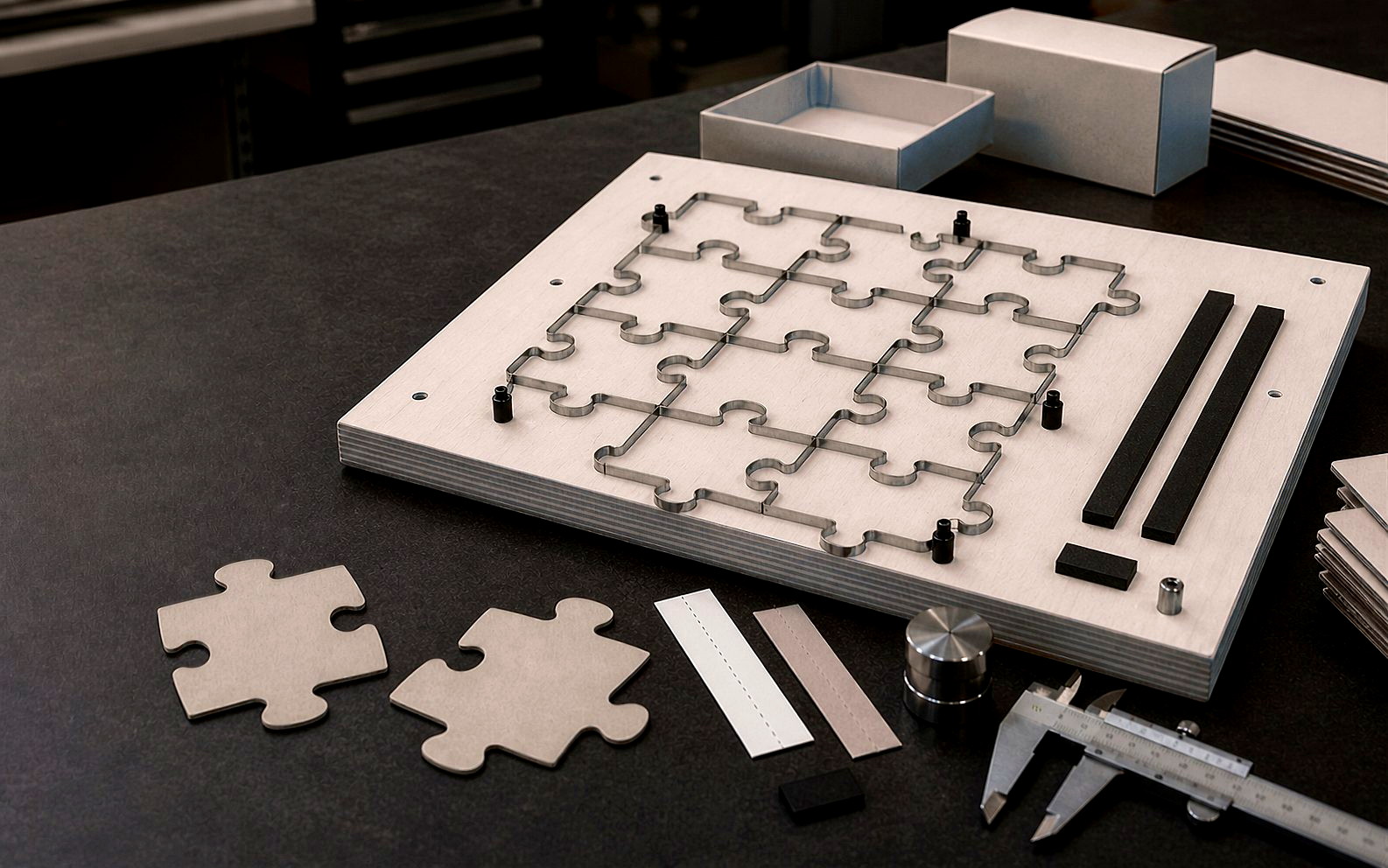 Yapboz bıçakları ve puzzle kesim kalıbı üretim detayı